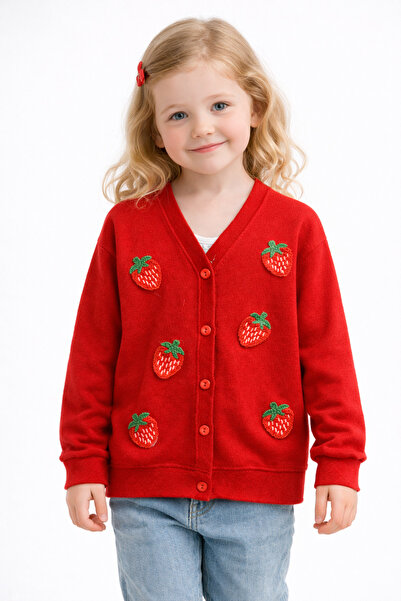 mini kanka Детско кардиганче с копчета за момичета 5-12 години с ягодов мотив...