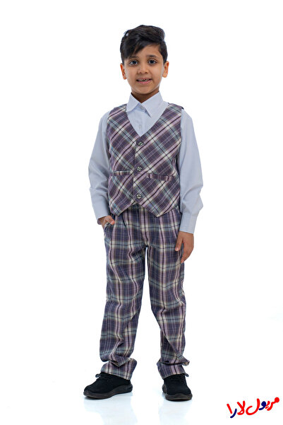 maryool lara Boys' kindergarten suit, mauve checkered (three pieces)
