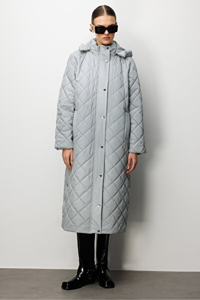 Trenç Kapüşonlu Uzun Kapitone Kaban 5921