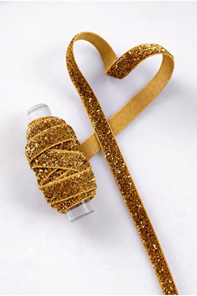 ZEYMERADE Glitter Velvet Ribbon Gold 1cm 5m, Bride, Groom, Bohça, Engagement,...