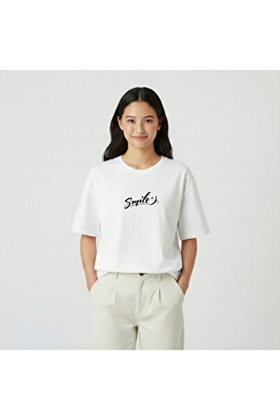 BUWOM تي شيرت نسائي من Smile مطبوع برقبة دائرية