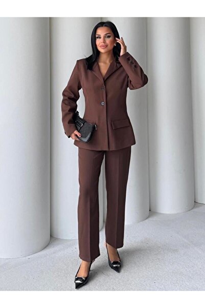 D'RECCY Women's Classic Fabric Suit Blazer Jacket Fabric Pants Suit