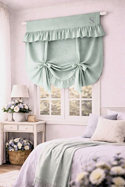 shules collection PERDELE DE FOND RETRO DIN LACĂ DE FLORI VERDE MENTA CU DETA...