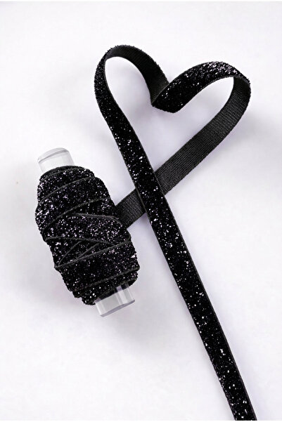 ZEYMERADE Glitter Velvet Ribbon Black 1cm 5m, Bride, Groom, Bohça, Engagement...