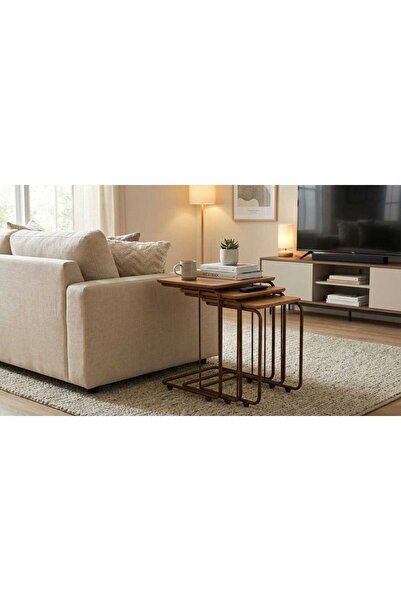 ModernEvveOfis C Tekerlekli Zigon Sehpa MDF Kahve Boyalı - Lake Boyalı Kenar ...