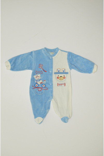 Baby Slon Kids Clup Kışlık kadife uçurtma nakışlı full çıtçıt kapamalı patikl...