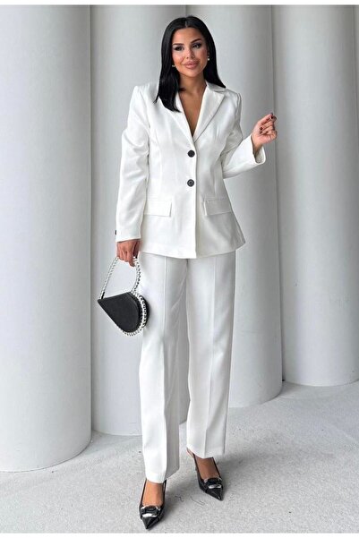 D'RECCY Women's Classic Fabric Suit Blazer Jacket Fabric Pants Suit