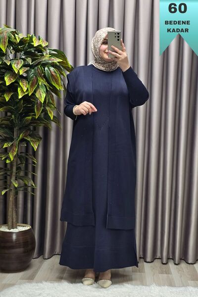 Elmas Tesettür Women's Clothing Large Size 2 Cold Knitwear Vest Set Corded Fa...