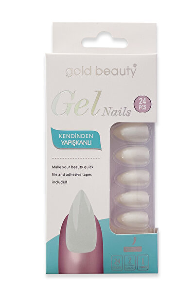 Gold Beauty İnci Tozu Görünümlü Takma Tırnak Seti 24 Adet Jel Tırnak