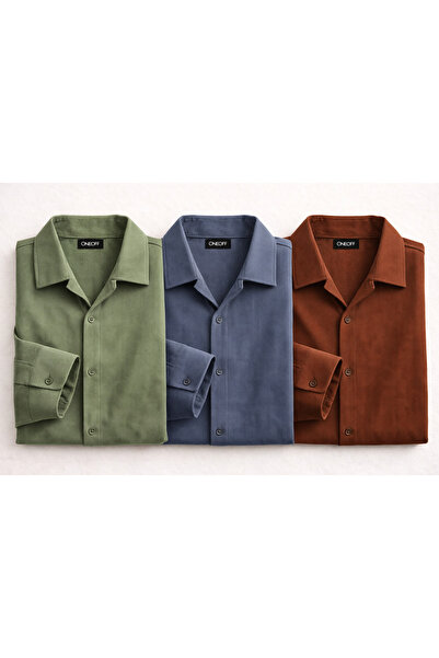 oneoff Men's Winter Corded Fabric Ottoman Textured 3-Pack Oversized Shirts