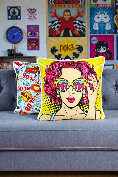 VISIONARIO غطاء وسادة مكون من قطعتين بنمط فن البوب مقاس 45x45 راشيل محبوك من ...