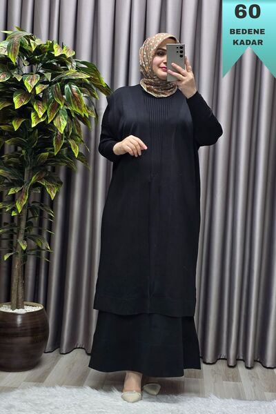 Elmas Tesettür Women's Clothing Large Size 2 Cold Knitwear Vest Set Corded Fa...