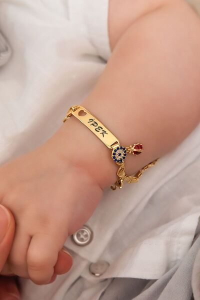 Aderis 925 Ayar Gümüş Nazar Uğur Böcekli Isimli Kız.Erkek Bebek Künyesi Bebek