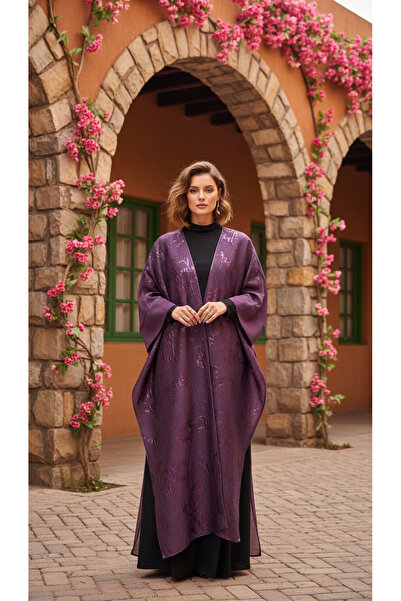 larocci Purple Textured Stylish Kimono & Inner Dress Set