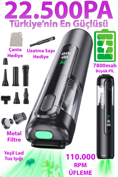 Kortec 22500Pa 7800mAh Pil 120W Dybox Güçlü Green Toz Işıklı Portatif Üflemel...