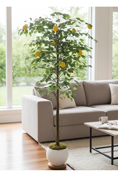 Nettenevime Yapay Limon Ağacı 160cm 10 Limonlu Doğal Görünümlü Beyaz Küre Pla...