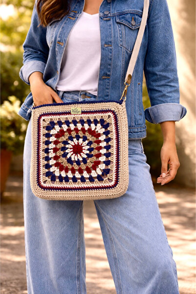Helybag Square Desen El Yapımı Kağıt İp | Ayarlanabilir Kordon Askılı, Keçe A...