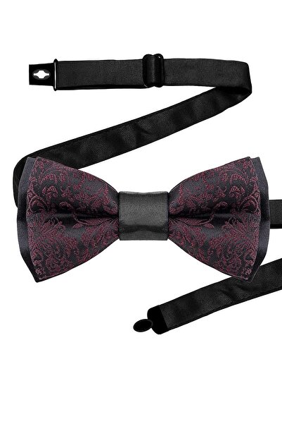 hapshoe Burgundy Jacquard Adjustable Satin Children's Bow Tie and Handkerchie...