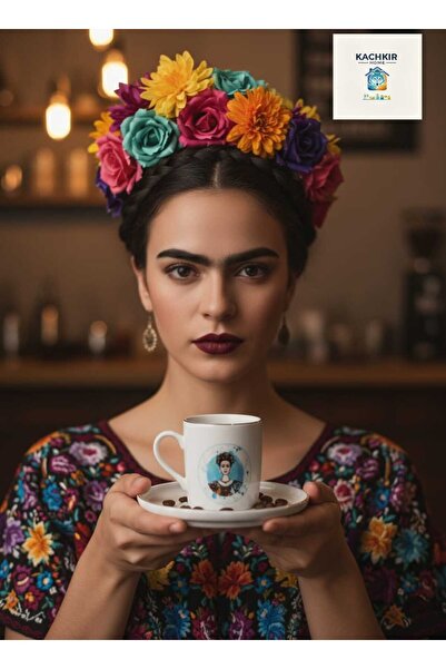 KACHKIRHOME Porselen Türk Kahvesi 6 lı Fincan Takımı Frida Baskılı Hediye Sun...