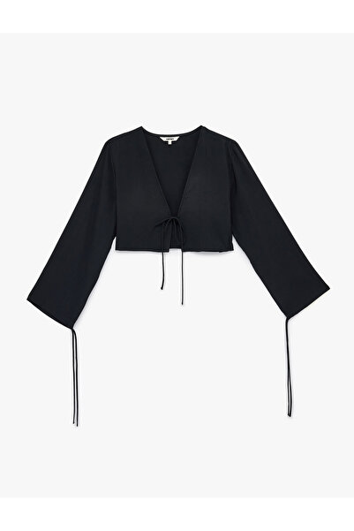 Koton Modal V-Neck Long Sleeve Tie-Up Crop Blouse