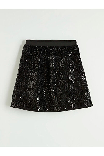 LC Waikiki Lcw Kids Black Sequined Girls' Skirt with Elastic Waist