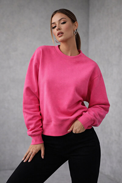 WILD BEE Women's Pink Cotton Interlock Oversized Sweatshirt
