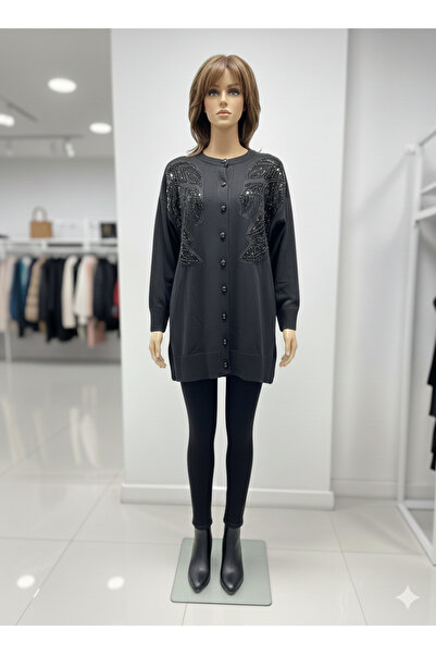 Nefise Kadın Merserize Çift Taraflı İncili Ceket – Şık ve Zarif Triko Ceket