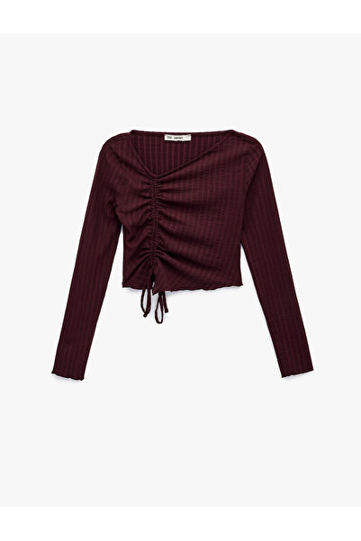 Koton Tricou cu mânecă lungă, cu guler asimetric, cu șnur