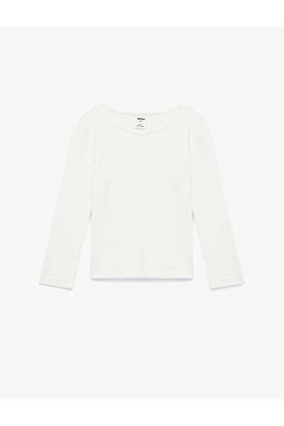 Koton Viskon Karışımlı Uzun Kollu Bisiklet Yaka Basic Tişört