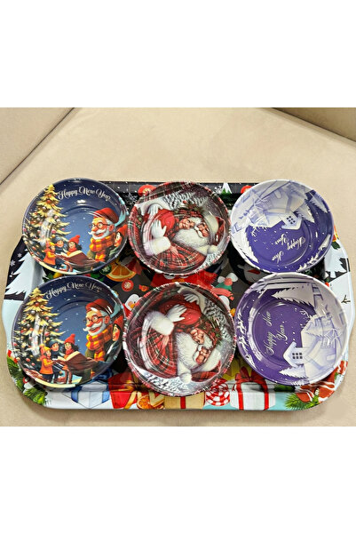 Zera Dizayn Zera Yılbaşı Temalı Metal Çerezlik Seti – 6’lı Desenli Kase + Tep...
