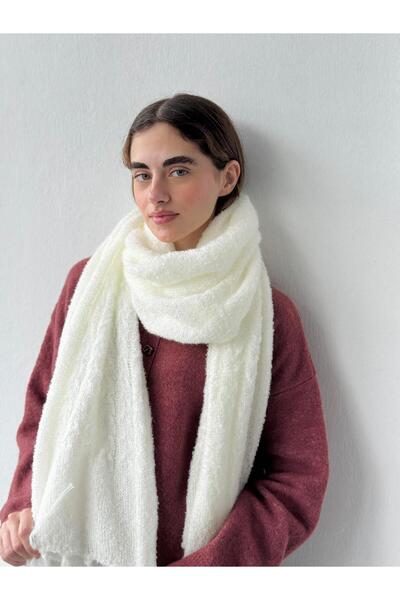 Retrobird Eșarfă tricotată moale de dimensiuni mari pentru femei Ecru