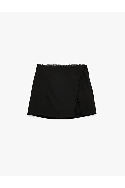 Koton Viscose Blended Lace Detailed Slit Mini Shorts Skirt