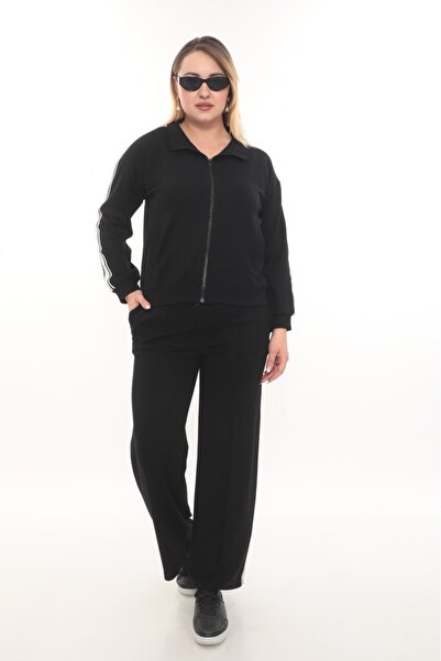 zitex Modal Fabric Large Size Tracksuit Set with Striped Detail Zippers on th...