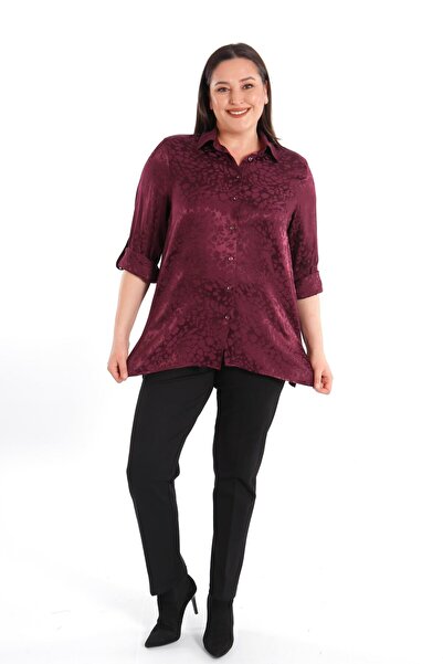 Metpoint Trend42Plus Plus Size Leopard Print Floss Plum Viscose Shirt