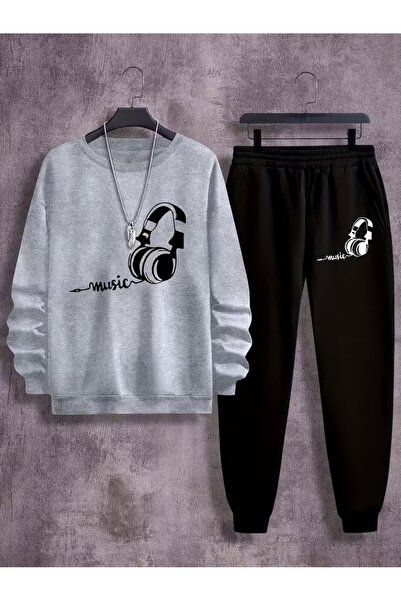 Massgai Unisex Music Headphones Printed Crew Neck Oversized Bottom-Top Jogger...