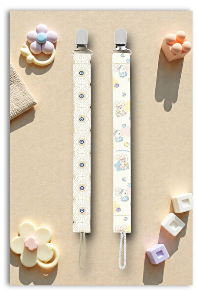 Mia Aurora 2li Set Emzik Askısı Emzik Zinciri Nazar Boncuğu Tavşan Yıldız Des...