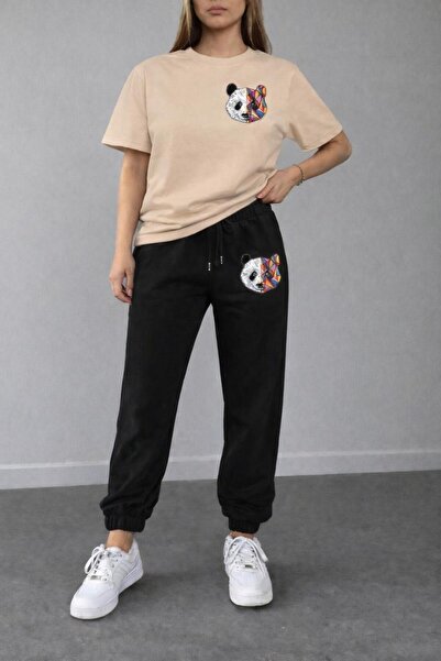 zeag طقم تي شيرت رياضي مطبوع عليه باندا للسيدات