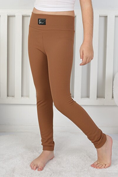 buğrahayalin Fleece-Lined Corded Fabric Girls' Casual Leggings with Fabric Em...
