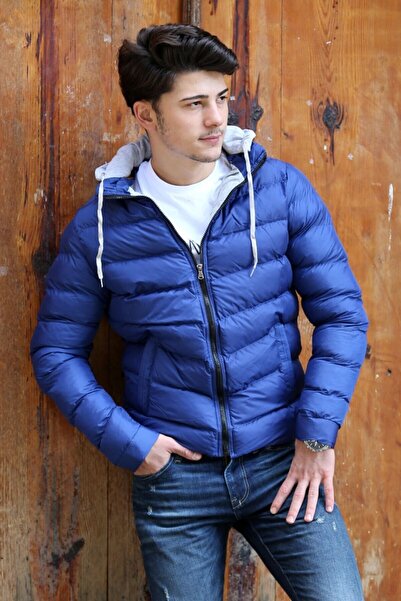 buğrahayalin Men's Casual Puffer Jacket with Detachable Hood and Side Pockets