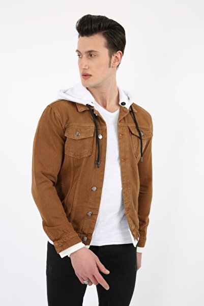 buğrahayalin Hooded Men's Sports Casual Denim Jacket with Buttoned Bottom Ope...