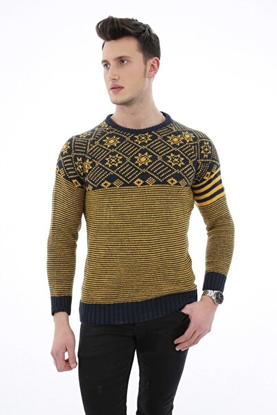 buğrahayalin Striped Patterned Thick Winter Men's Casual Knit Sweater