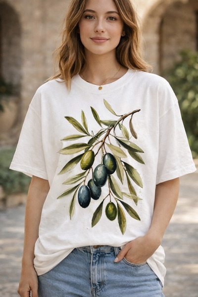 Infire clothing Oversized Unisex 100% Cotton Olive Branch Printed T-Shirt