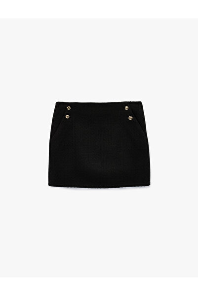 Koton Accessory Button Detailed A-Line Pocketed Mini Tweed Skirt