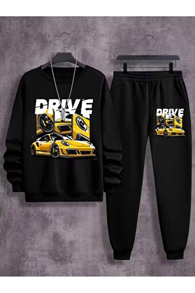 Massgai Unisex Car Drive Printed Crew Neck Oversized Bottom-Top Jogger Cotton...