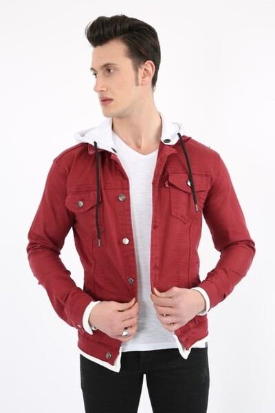 buğrahayalin Hooded Men's Sports Casual Denim Jacket with Buttoned Bottom Ope...