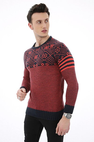 buğrahayalin Striped Patterned Thick Winter Men's Casual Knit Sweater