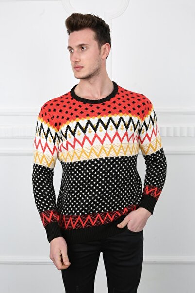 buğrahayalin Patterned Crew Neck Thick Men's Casual Knit Sweater