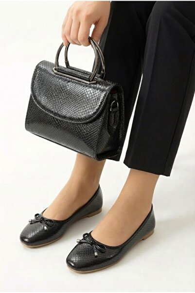 Ayra Moda حذاء نسائي مسطح من الجلد اللامع مع تفاصيل فيونكة للاستخدام اليومي و...