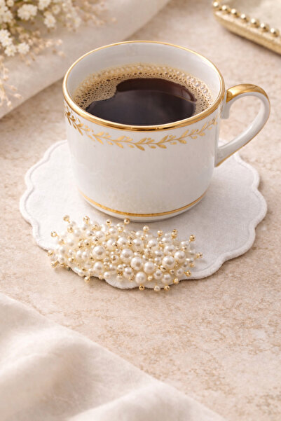 DİVAYS 6 Adet İnci Detaylı El Yapımı Kahve Yanı Sunum Peçetesi – Şık ve Zarif...