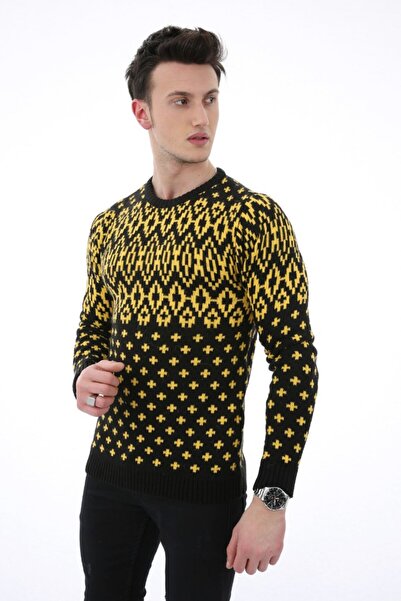 buğrahayalin Men's Star Patterned Thick Casual Knit Sweater